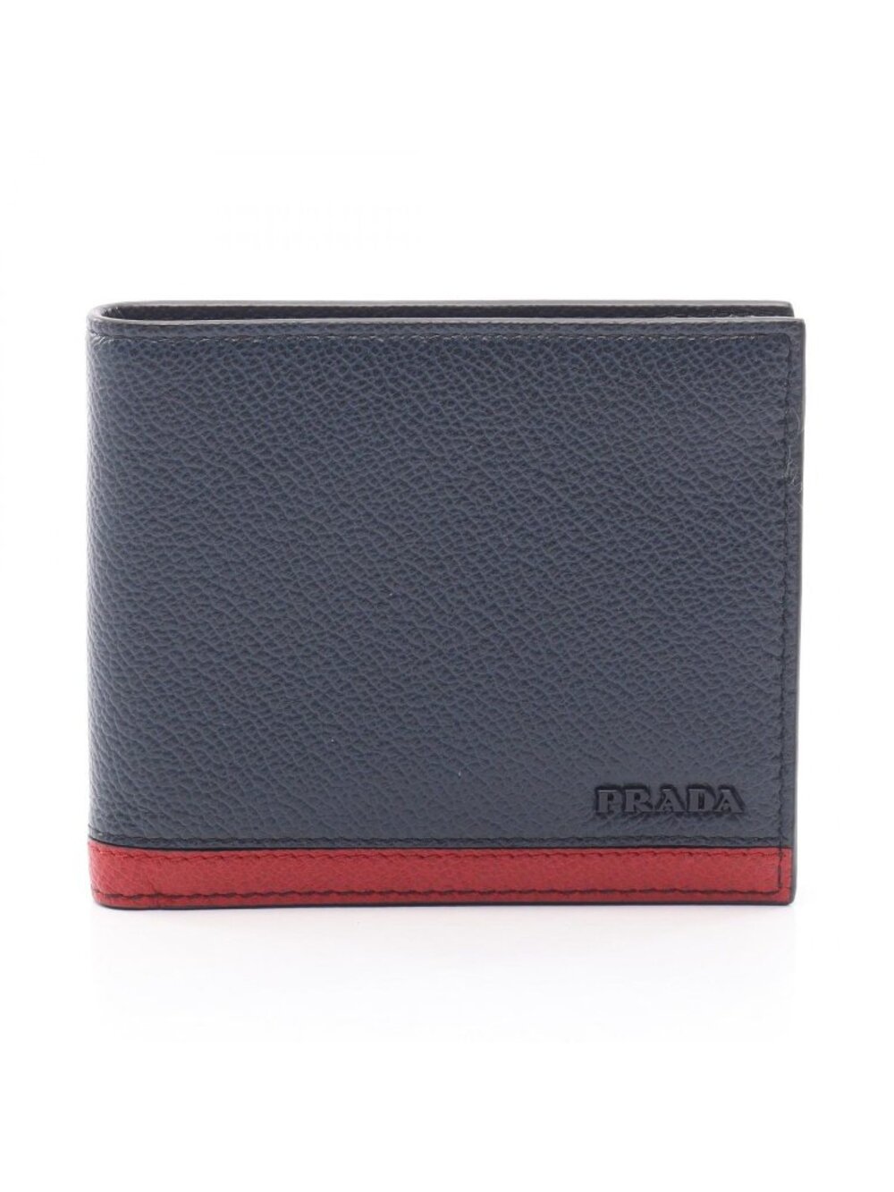Prada Bifold Wallet Vit Micro Grain Navy Red Leather Billfold